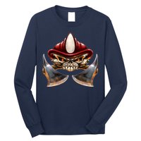 Firefighter Fire Skull Axe Long Sleeve Shirt