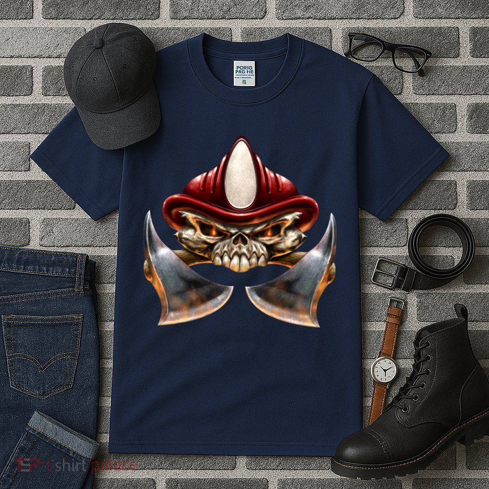 Firefighter Fire Skull Axe Tall T-Shirt
