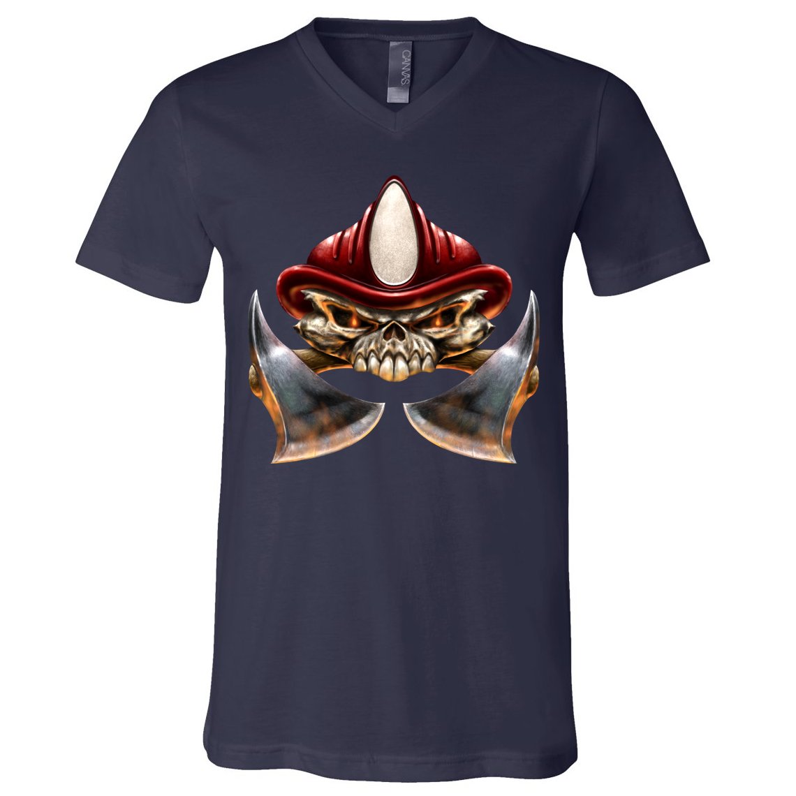 Firefighter Fire Skull Axe V-Neck T-Shirt