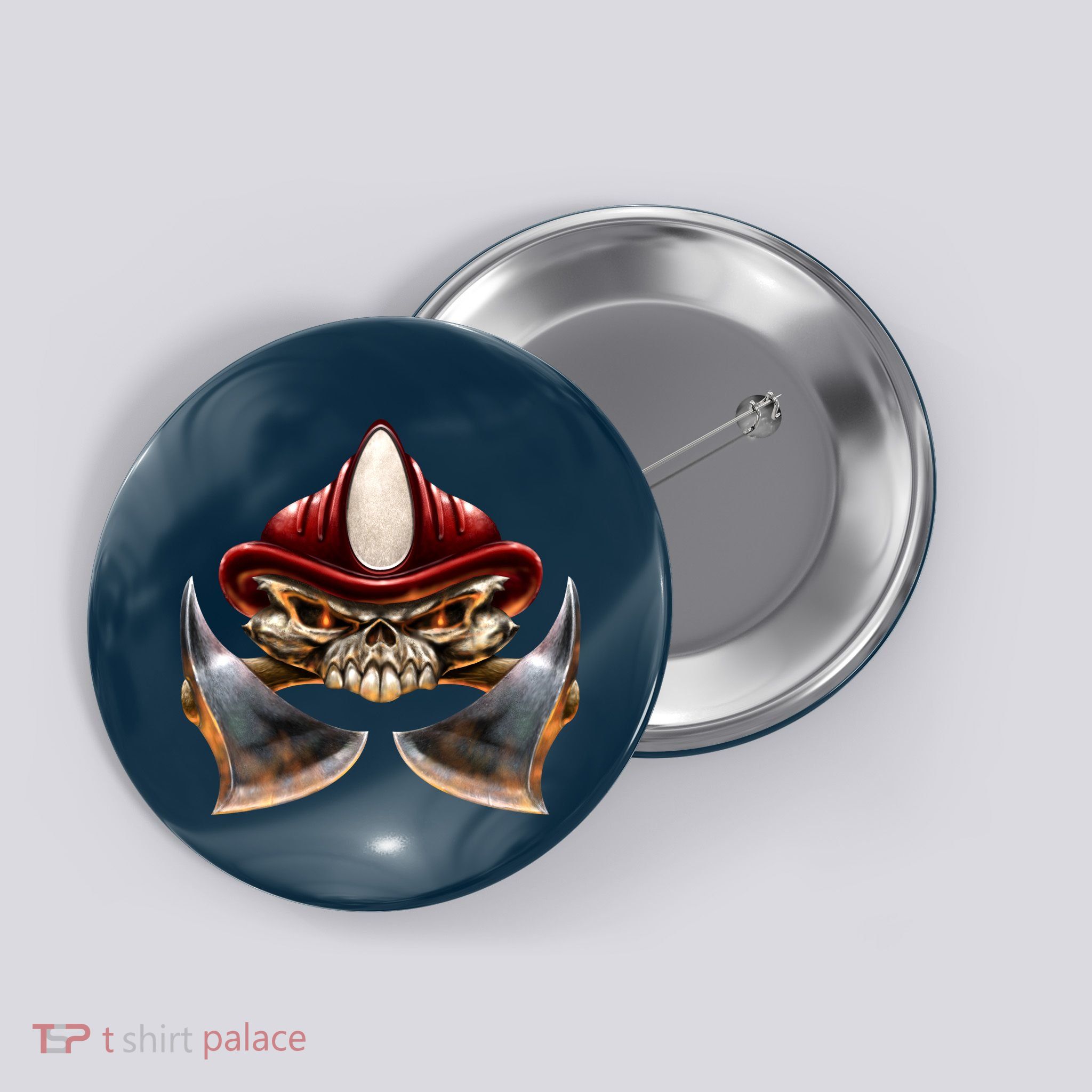 Firefighter Fire Skull Axe Button