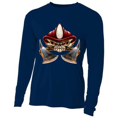 Firefighter Fire Skull Axe Cooling Performance Long Sleeve Crew