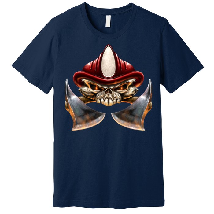 Firefighter Fire Skull Axe Premium T-Shirt