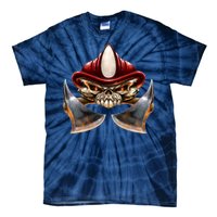 Firefighter Fire Skull Axe Tie-Dye T-Shirt