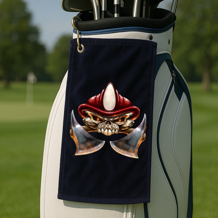 Firefighter Fire Skull Axe Golf Towel
