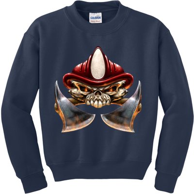Firefighter Fire Skull Axe Kids Sweatshirt