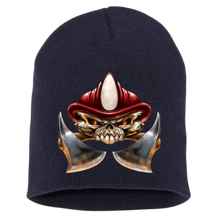 Firefighter Fire Skull Axe Short Acrylic Beanie
