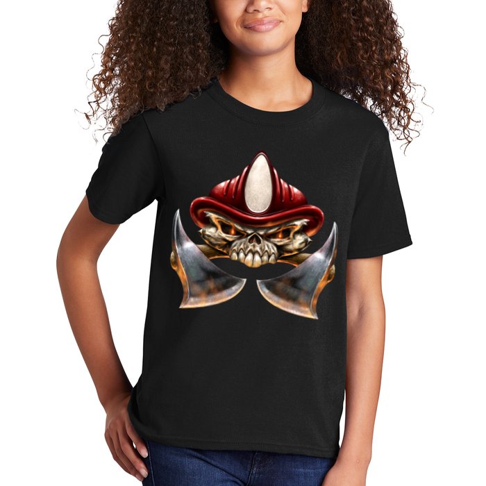 Firefighter Fire Skull Axe Kids T-Shirt