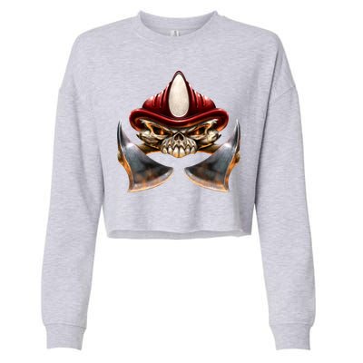 Firefighter Fire Skull Axe Cropped Pullover Crew