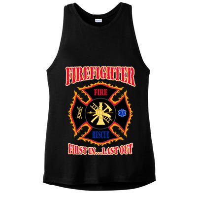 Firefighter First In Last Out Ladies PosiCharge Tri-Blend Wicking Tank