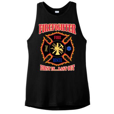 Firefighter First In Last Out Ladies PosiCharge Tri-Blend Wicking Tank