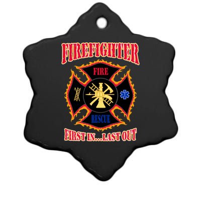 Firefighter First In Last Out Ceramic Star Ornament