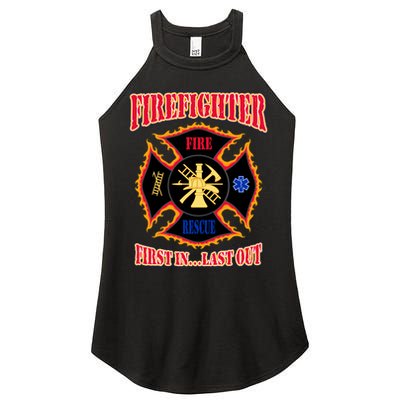 Firefighter First In Last Out Women's Perfect Tri Rocker Tank