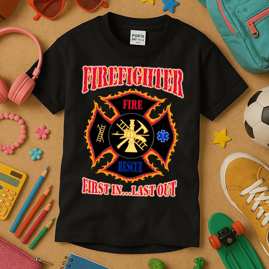 Firefighter First In Last Out Kids T-Shirt