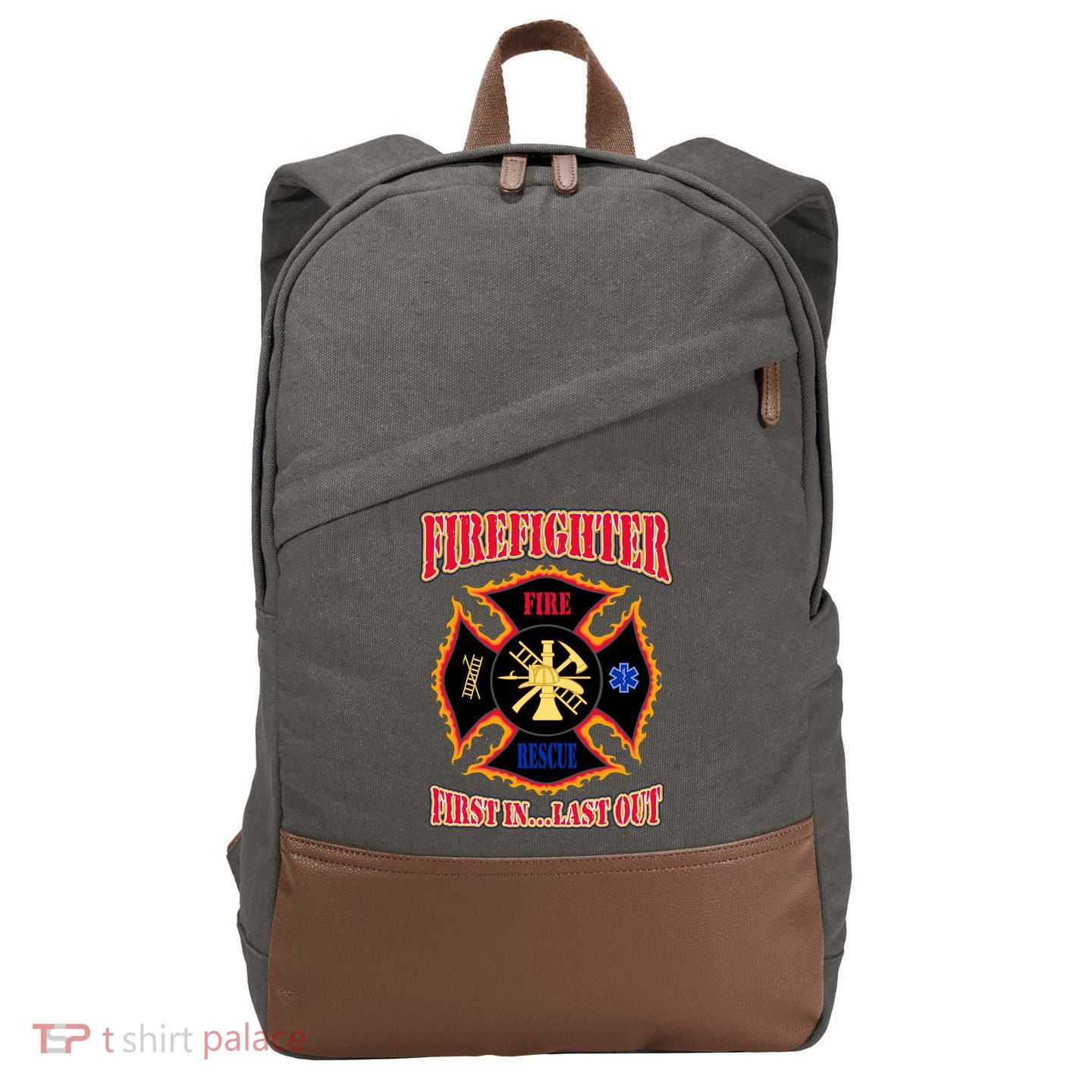 Firefighter First In Last Out Cotton Canvas Backpack
