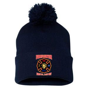 Firefighter First In Last Out Pom Pom 12in Knit Beanie