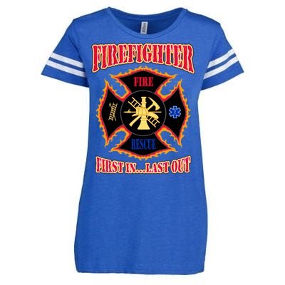 Firefighter First In Last Out Enza Ladies Jersey Football T-Shirt