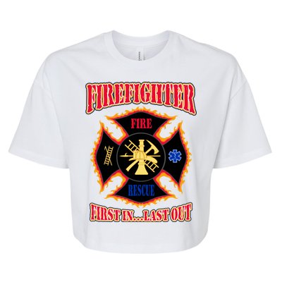 Firefighter First In Last Out Bella+Canvas Jersey Crop Tee