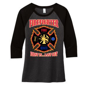 Firefighter First In Last Out Women's Tri-Blend 3/4-Sleeve Raglan Shirt