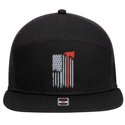 Firefighter Red Axe Vintage American Flag 7 Panel Mesh Trucker Snapback Hat