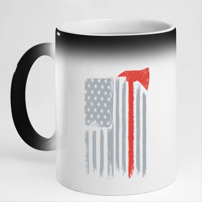 Firefighter Red Axe Vintage American Flag 11oz Black Color Changing Mug