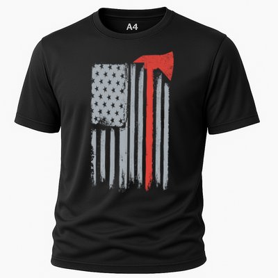 Firefighter Red Axe Vintage American Flag Performance Shirt