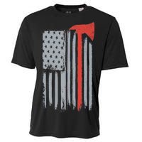 Firefighter Red Axe Vintage American Flag Cooling Performance Crew T-Shirt