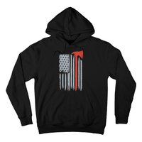 Firefighter Red Axe Vintage American Flag Hoodie