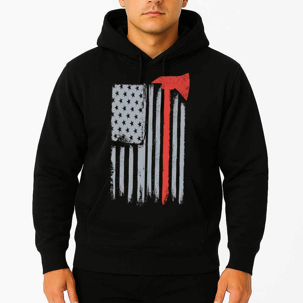 Firefighter Red Axe Vintage American Flag Hoodie