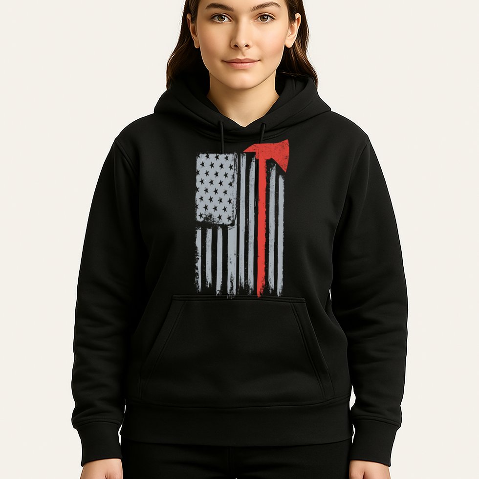 Firefighter Red Axe Vintage American Flag Hoodie