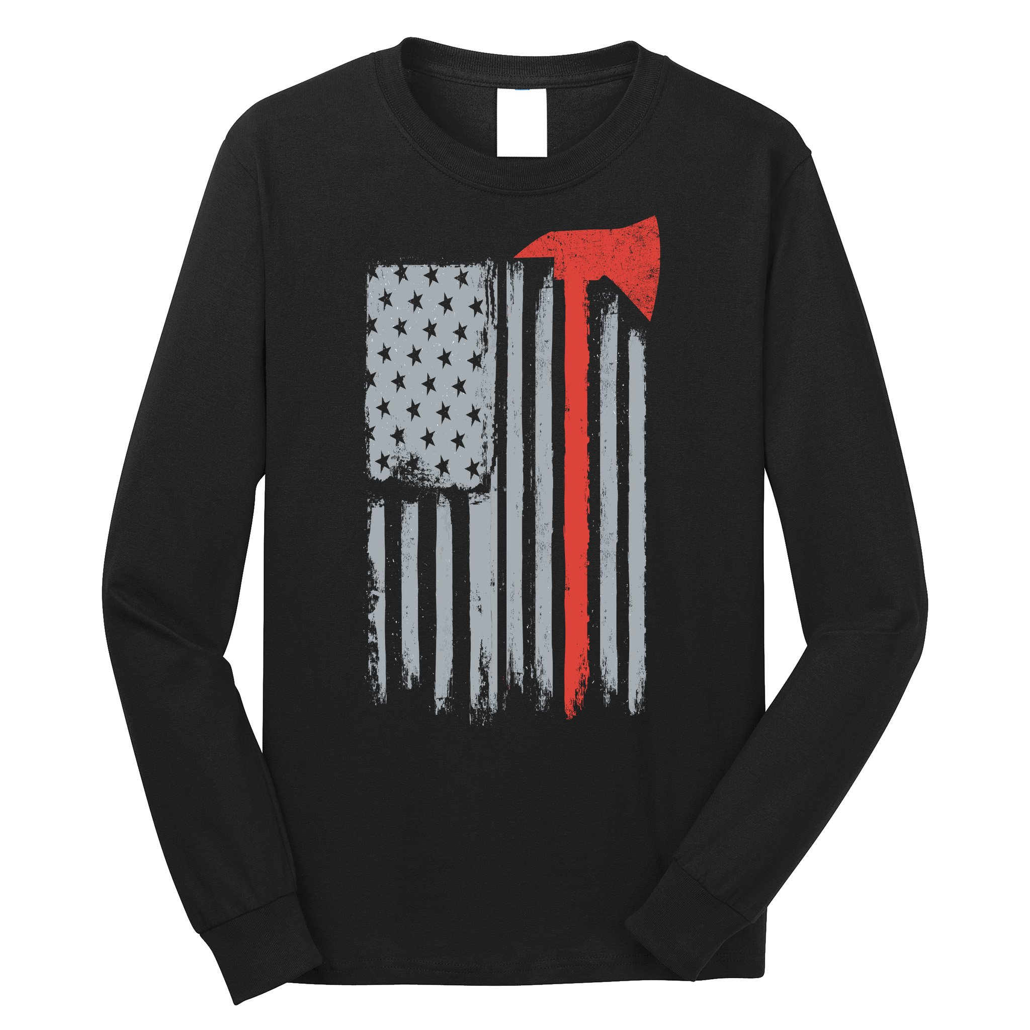 Firefighter Red Axe Vintage American Flag Long Sleeve Shirt