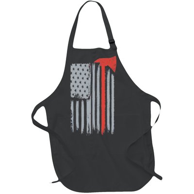 Firefighter Red Axe Vintage American Flag Full-Length Apron With Pockets