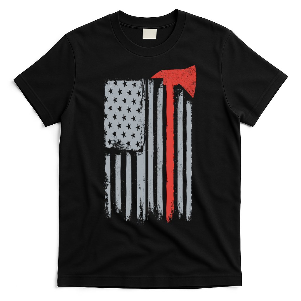Firefighter Red Axe Vintage American Flag T-Shirt