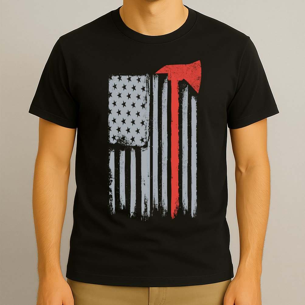 Firefighter Red Axe Vintage American Flag T-Shirt