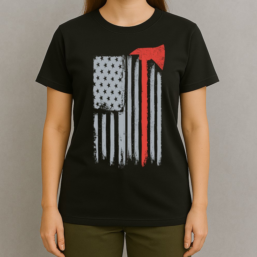 Firefighter Red Axe Vintage American Flag T-Shirt