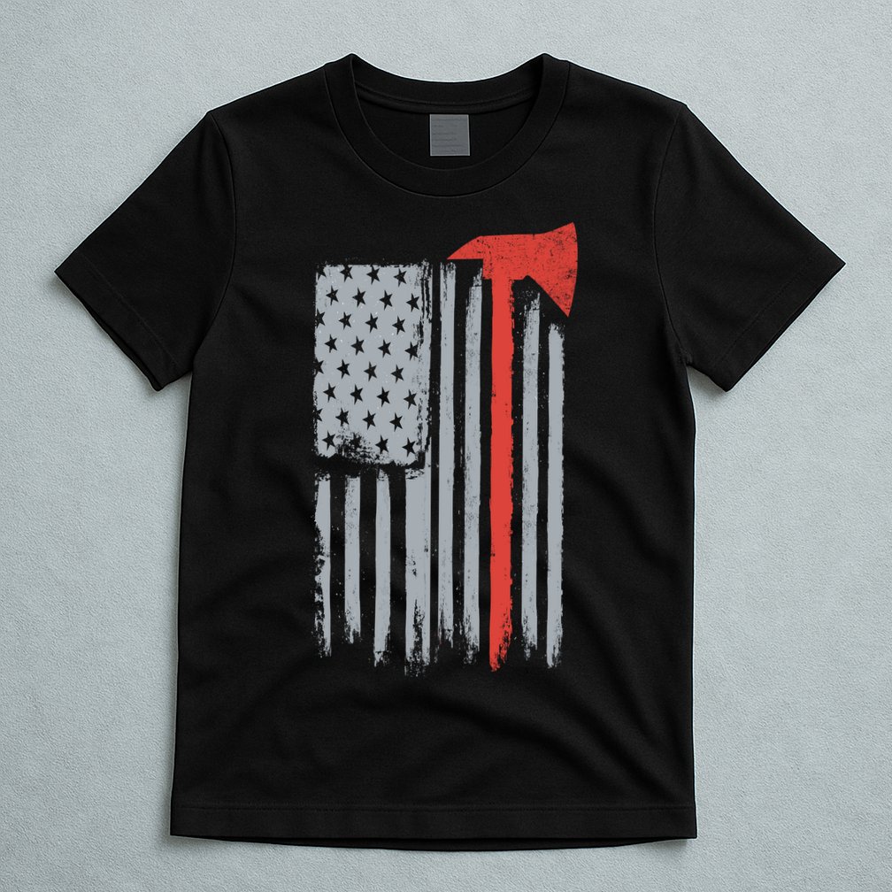 Firefighter Red Axe Vintage American Flag T-Shirt