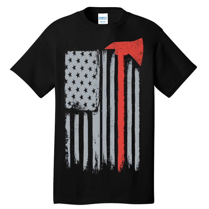 Firefighter Red Axe Vintage American Flag Tall T-Shirt