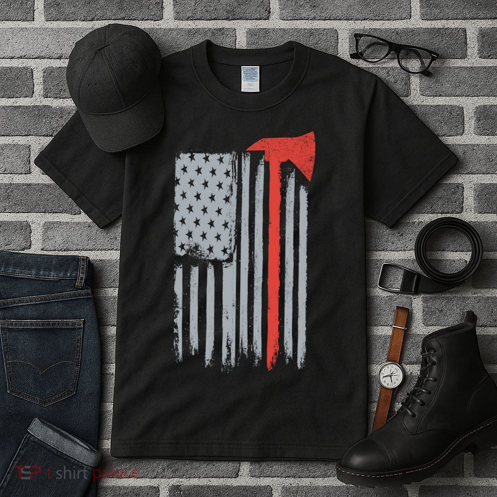 Firefighter Red Axe Vintage American Flag Tall T-Shirt