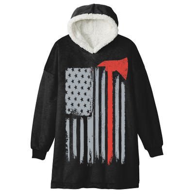 Firefighter Red Axe Vintage American Flag Hooded Wearable Blanket