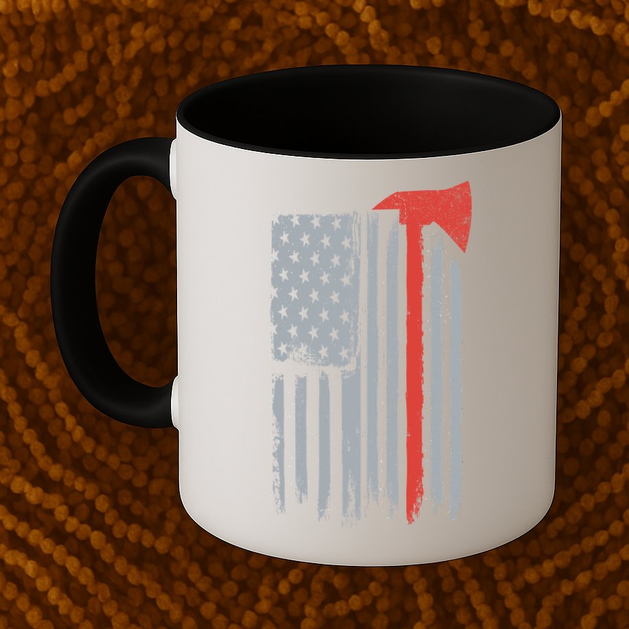 Firefighter Red Axe Vintage American Flag Mug