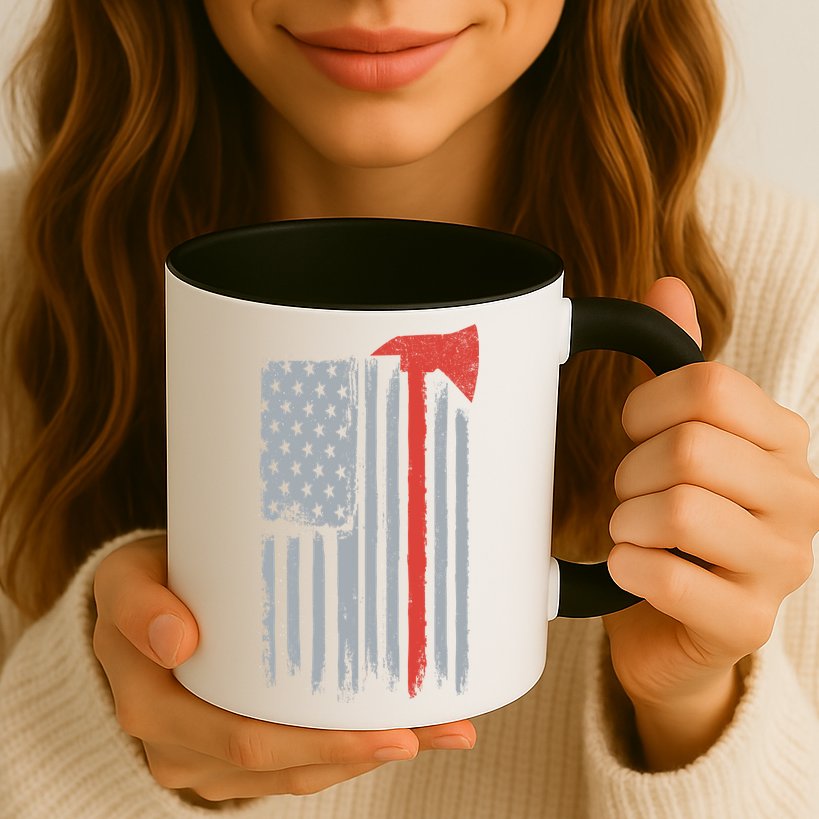 Firefighter Red Axe Vintage American Flag Mug
