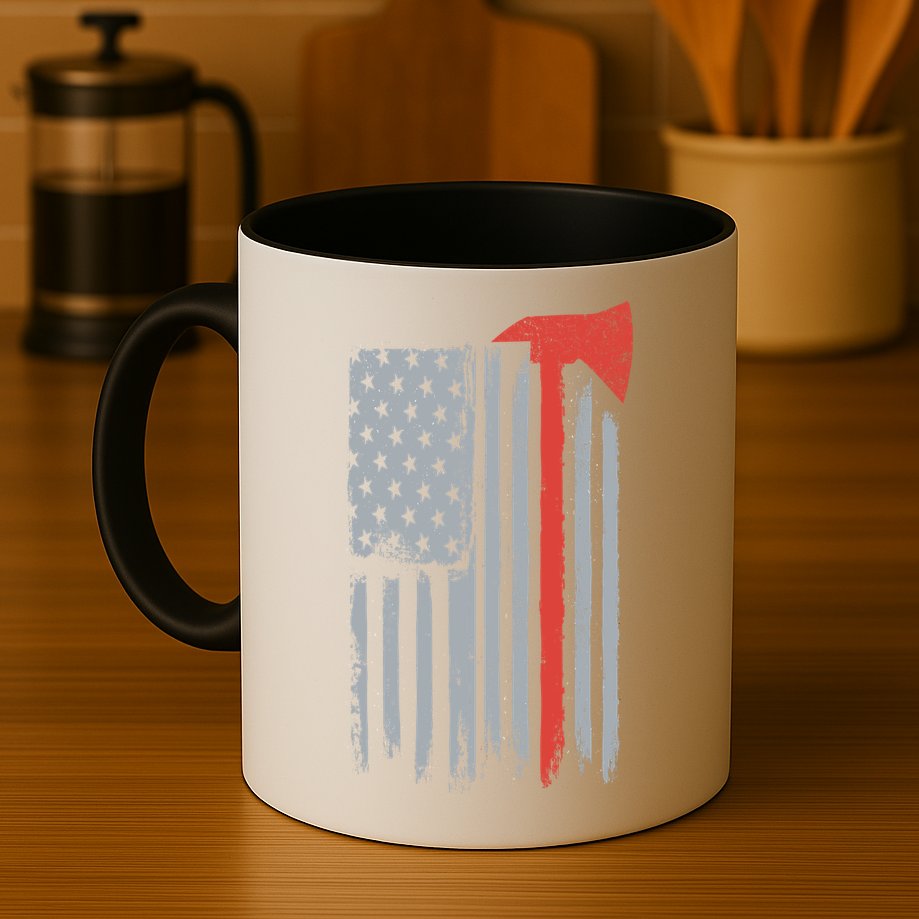 Firefighter Red Axe Vintage American Flag Mug