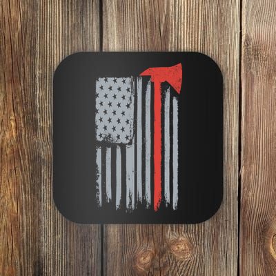 Firefighter Red Axe Vintage American Flag Coaster