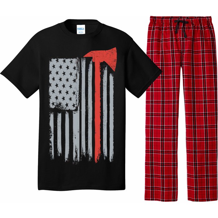 Firefighter Red Axe Vintage American Flag Pajama Set