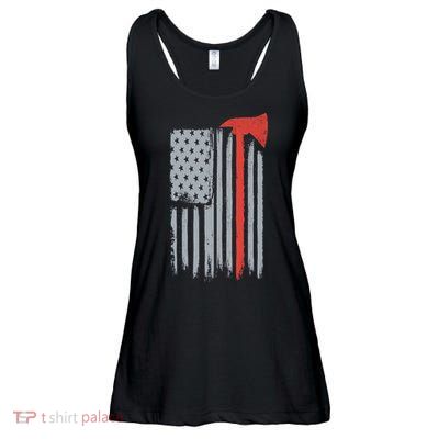 Firefighter Red Axe Vintage American Flag Ladies Essential Flowy Tank