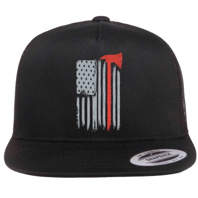 Firefighter Red Axe Vintage American Flag Flatbill Hat