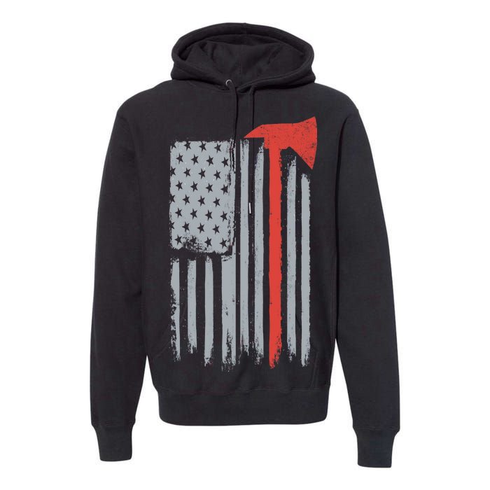 Firefighter Red Axe Vintage American Flag Premium Hoodie