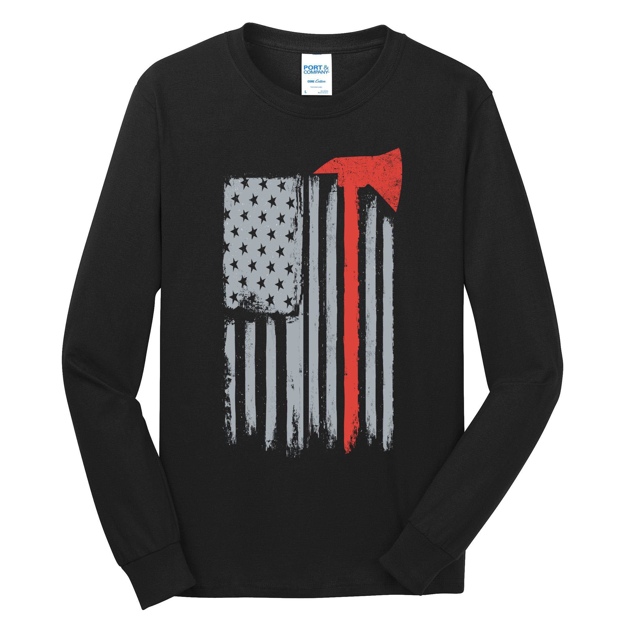 Firefighter Red Axe Vintage American Flag Tall Long Sleeve T-Shirt