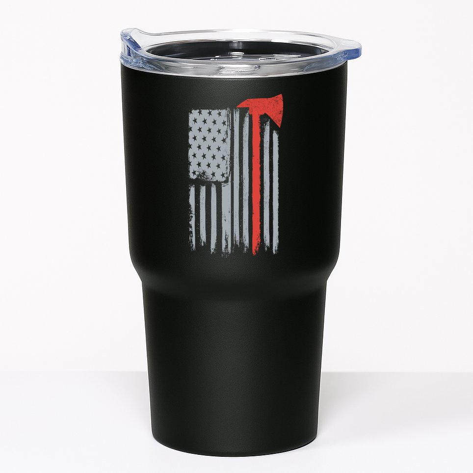 Firefighter Red Axe Vintage American Flag Tumbler