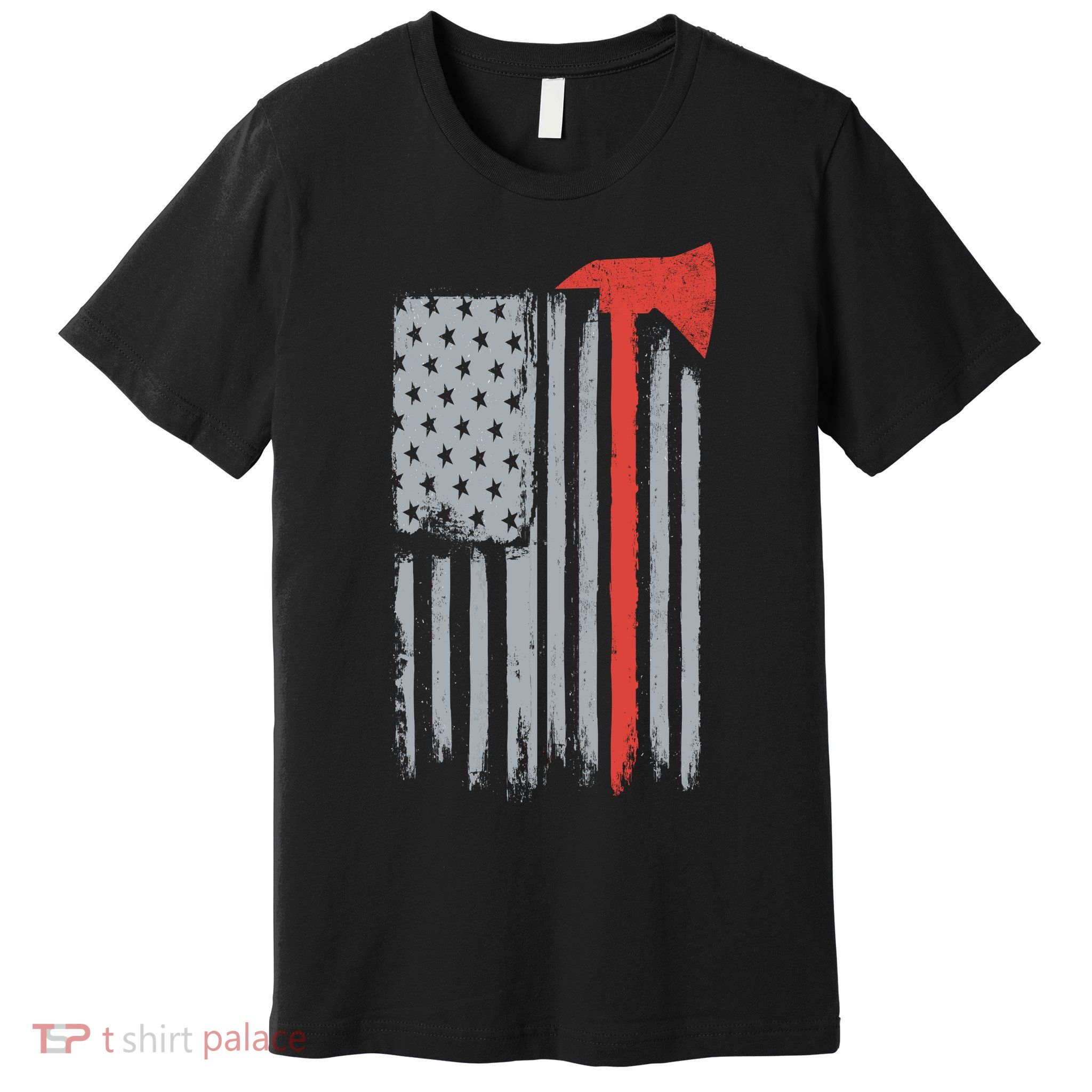 Firefighter Red Axe Vintage American Flag Premium T-Shirt