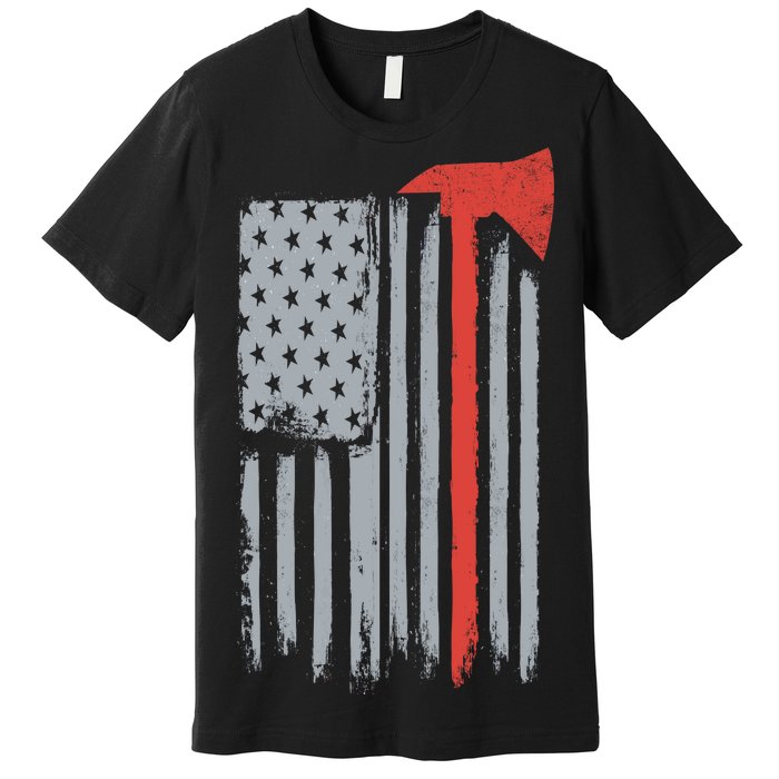 Firefighter Red Axe Vintage American Flag Premium T-Shirt